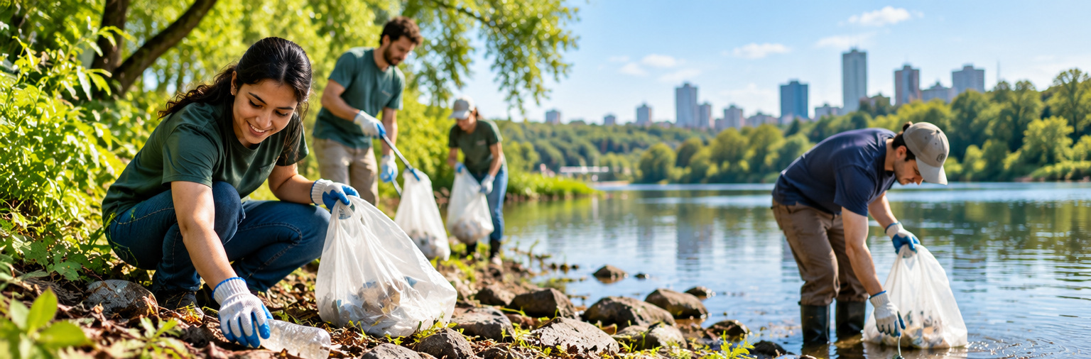 Volunteers cleaning up a river bank (illustrative photo)